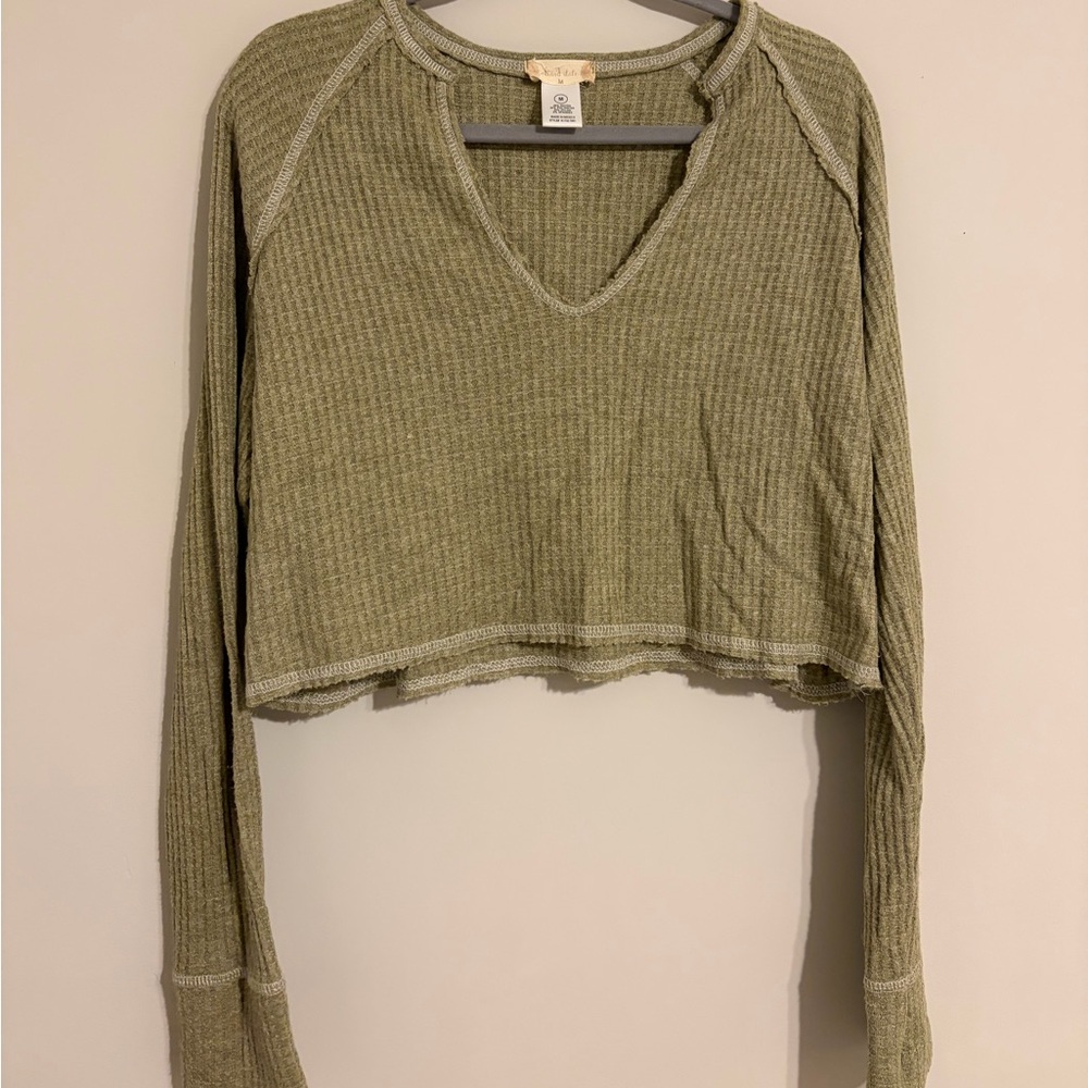 Free People Sage Ribbed Crop Top